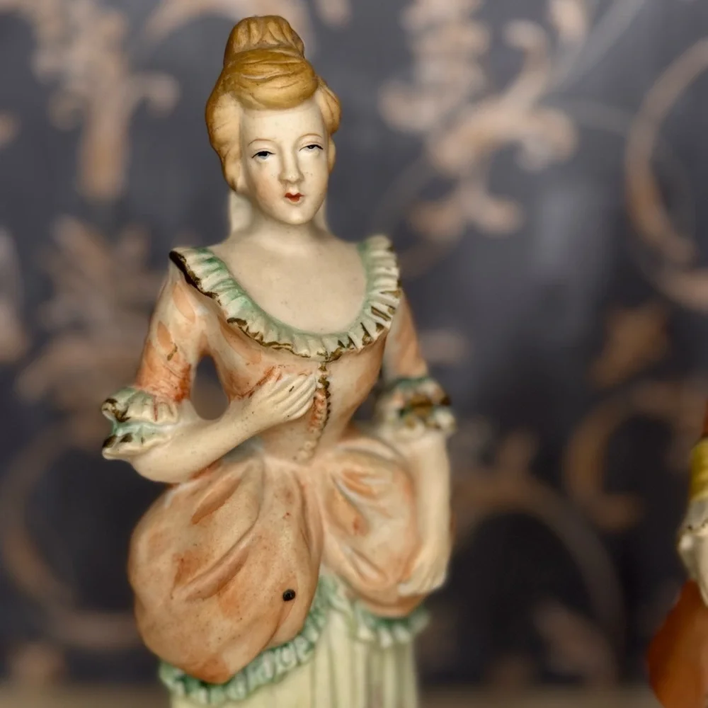Vintage Estate Hand Painted Japan Bisque Figurines Pair Man Woman